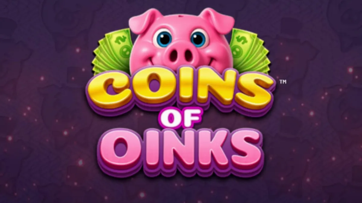 Tampilan visual slot Coins of Oinks dengan tema babi mewah dan koin emas